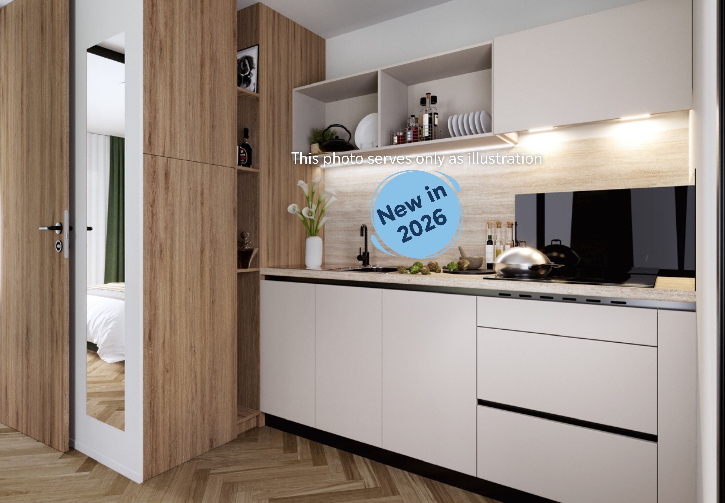 Superior Mobile Home | Private kitchen | Full-size fridge, microwave, stovetop, electric kettle