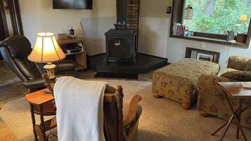 TV, DVD player, books, video library