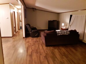 テレビ、暖炉、書庫