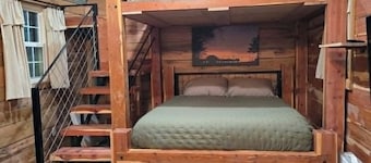 Cozy 1-BR cabin with Kid's Loft, Hot Tub & Large Deck on Working Buffalo Farm