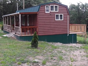 Exterior - Cozy 1-BR cabin with Kid's Loft, Hot Tub & Large Deck on Working Buffalo Farm (Marshall)