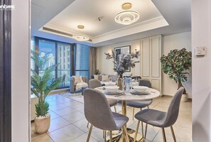 Elite Apartment | Dining room - bnbme | Gold Crest Views | 2 BDR (Dubai)