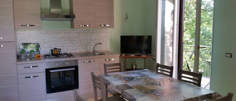 Fridge, oven, stovetop, cookware/dishes/utensils