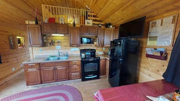 Cabin (White Pine Cozy Secluded Cabin, Stunn) | Private kitchen | Full-sized fridge, oven, coffee/tea maker