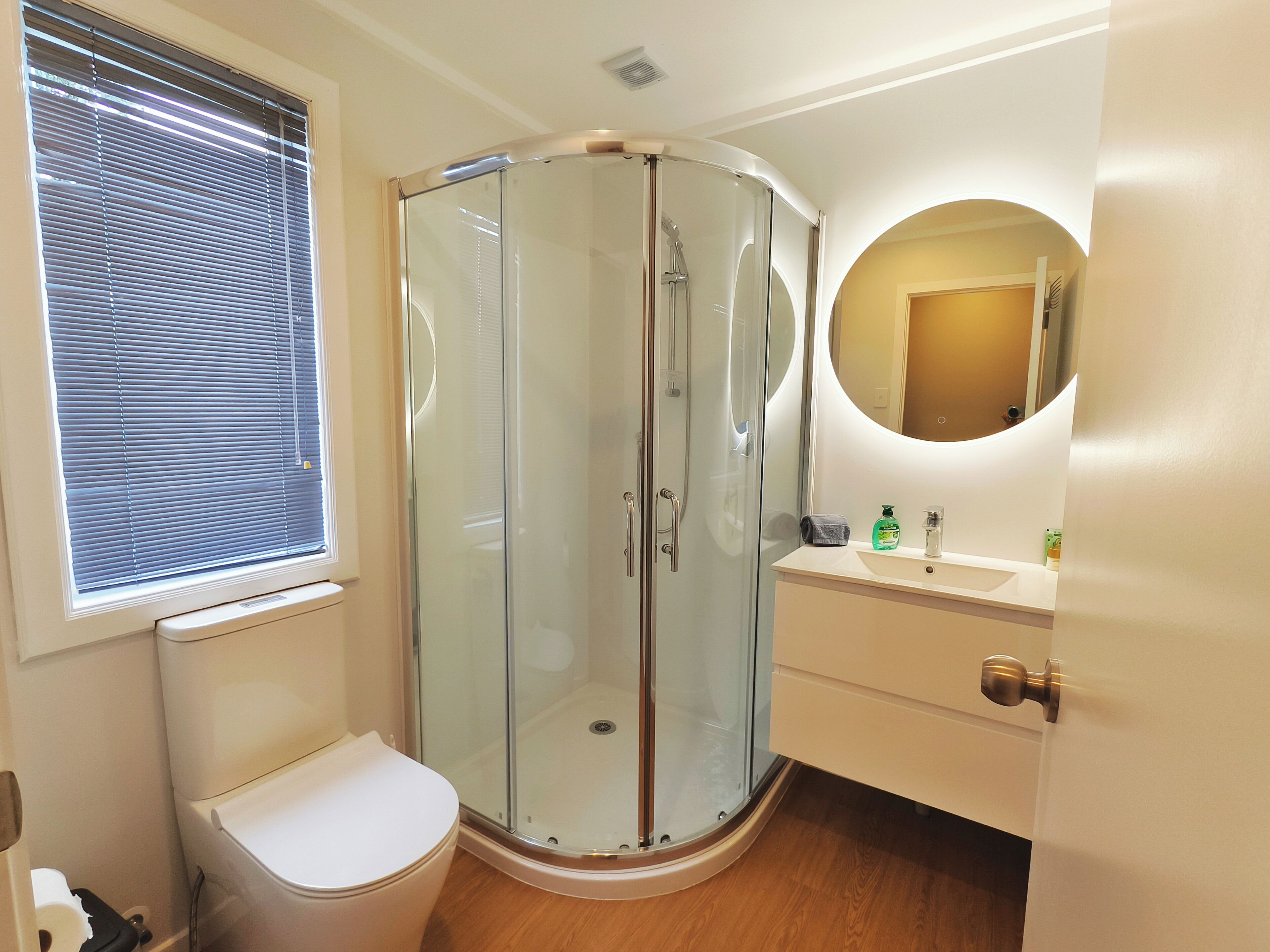 Room A with Shared Kitchen and Dining Area | Bathroom | Shower, free toiletries, towels, soap