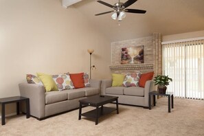 TV, fireplace, offices, printers