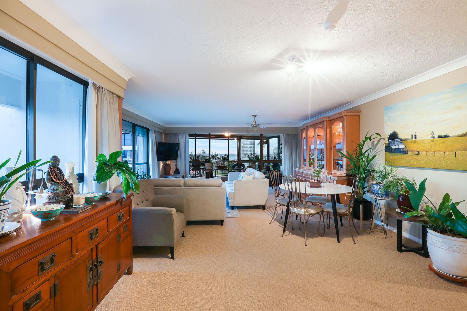TV, DVD player, books, music library