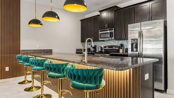 Fridge, microwave, oven, dishwasher