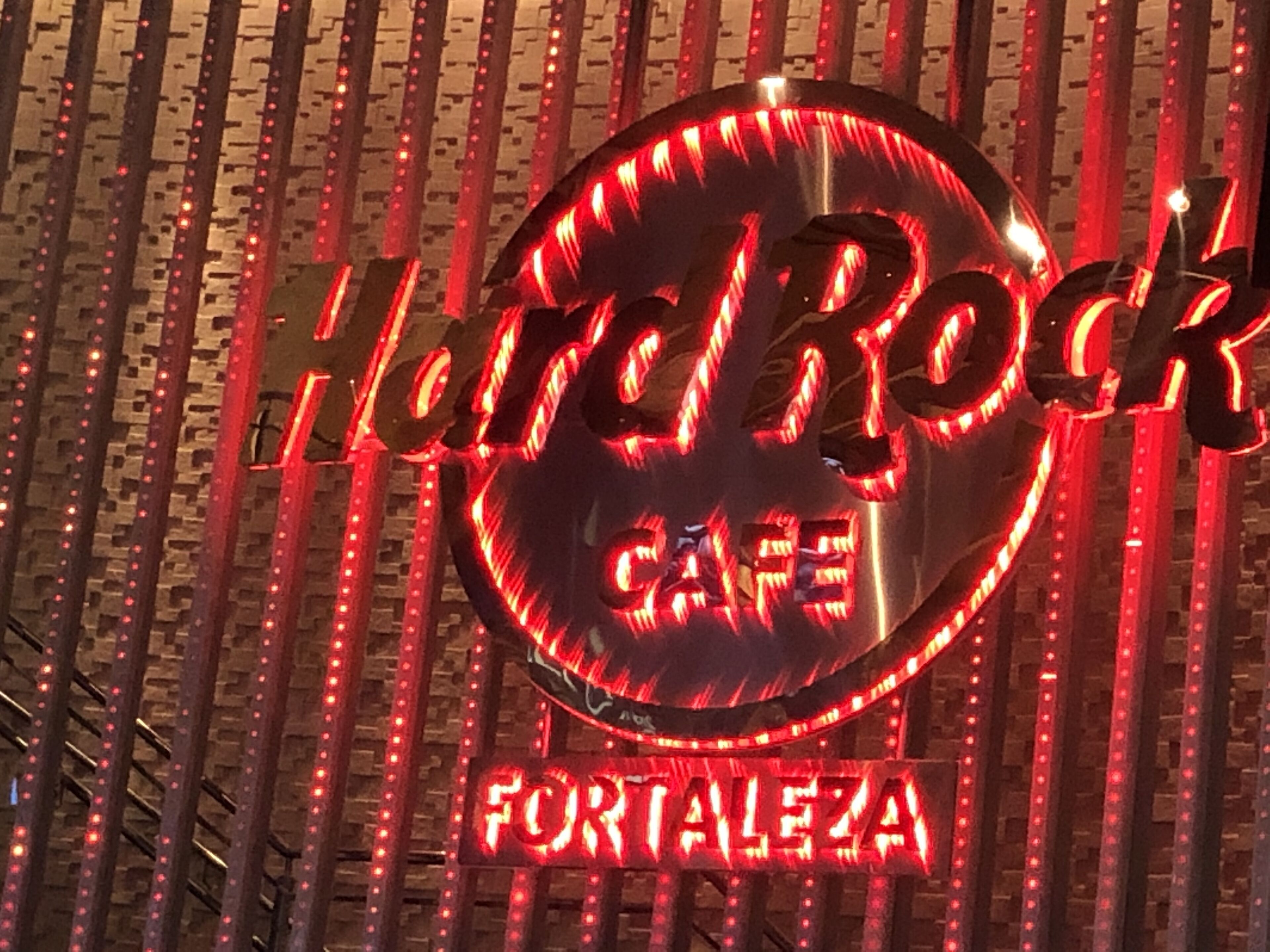 A neon sign for Hard Rock Cafe in Fortaleza.