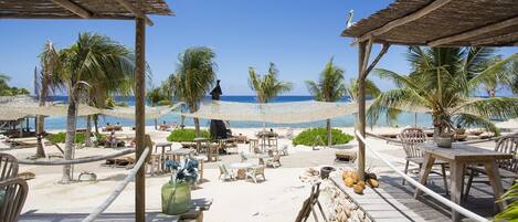 Playa en los alrededores, camastros y toallas de playa