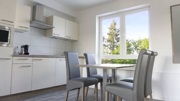 Apartemen Bisnis (Living Room Superior) | Dapur pribadi | Lemari es besar, microwave, kompor, dan mesin pencuci piring