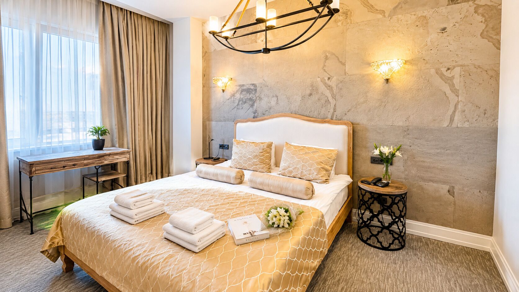 Luxe beddengoed, een minibar, een bureau, geluiddichte muren