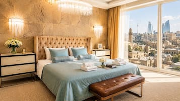 Premium bedding, minibar, desk, soundproofing