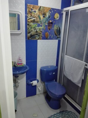 Chuveiro, chuveiro com efeito de chuva, toalhas de banho, sabonete