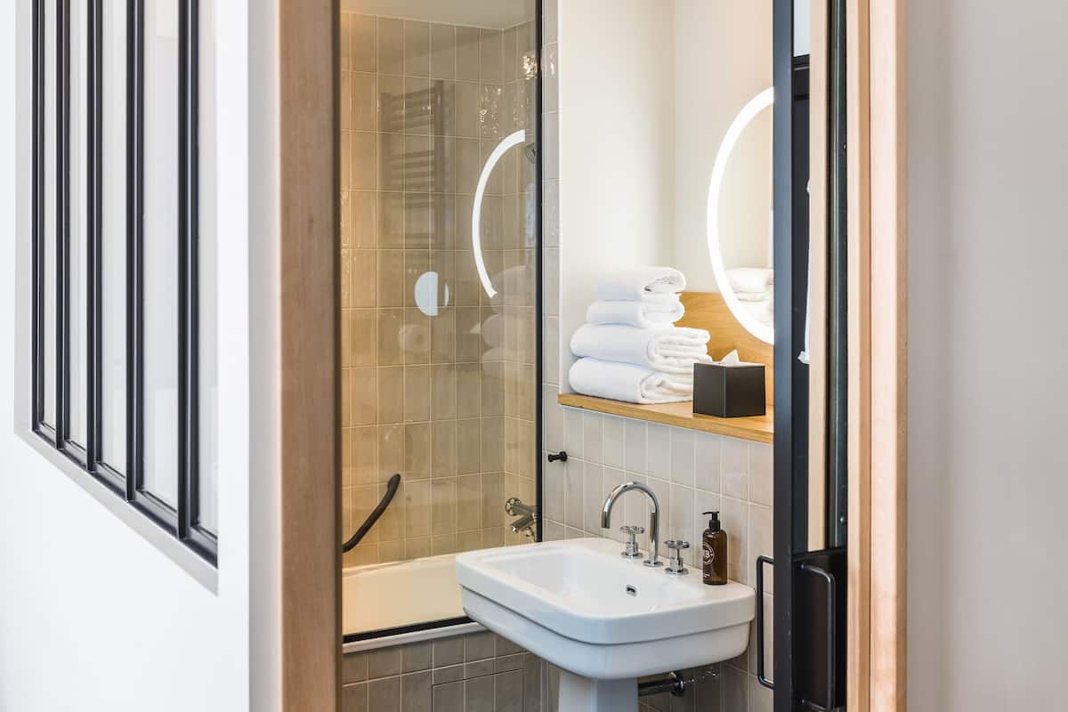 basic double room (xs cocoon) | bathroom | free toiletries, hair dryer, towels