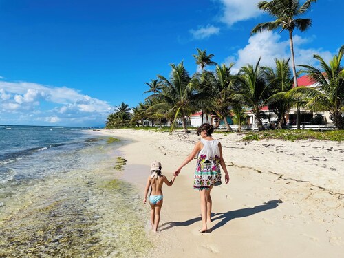 Geräumige T2, mit Zugang zum Strand, 2 Swimmingpools, in einem tropischen Garten.