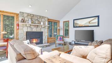 TV, fireplace, video games, foosball