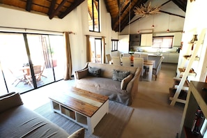 TV a schermo piatto, caminetto