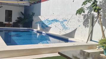 Indoor pool, outdoor pool, open 9:00 AM to 10:00 PM, pool umbrellas