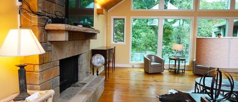 Televisión, chimenea y videojuegos