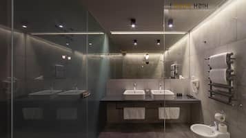 Dusche, kostenlose Toilettenartikel, Haartrockner, Bademäntel