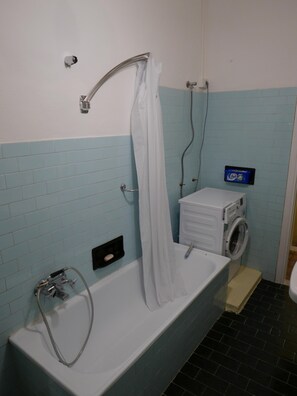 Combined shower/bathtub, hair dryer, bidet, towels
