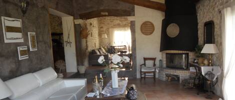 Fernseher, Kamin, BĂŒcher, Videothek