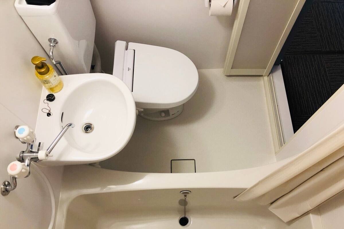 Combined shower/bathtub, deep-soaking bathtub, hair dryer, slippers