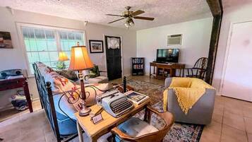 Smart TV, DVD player, books, music library