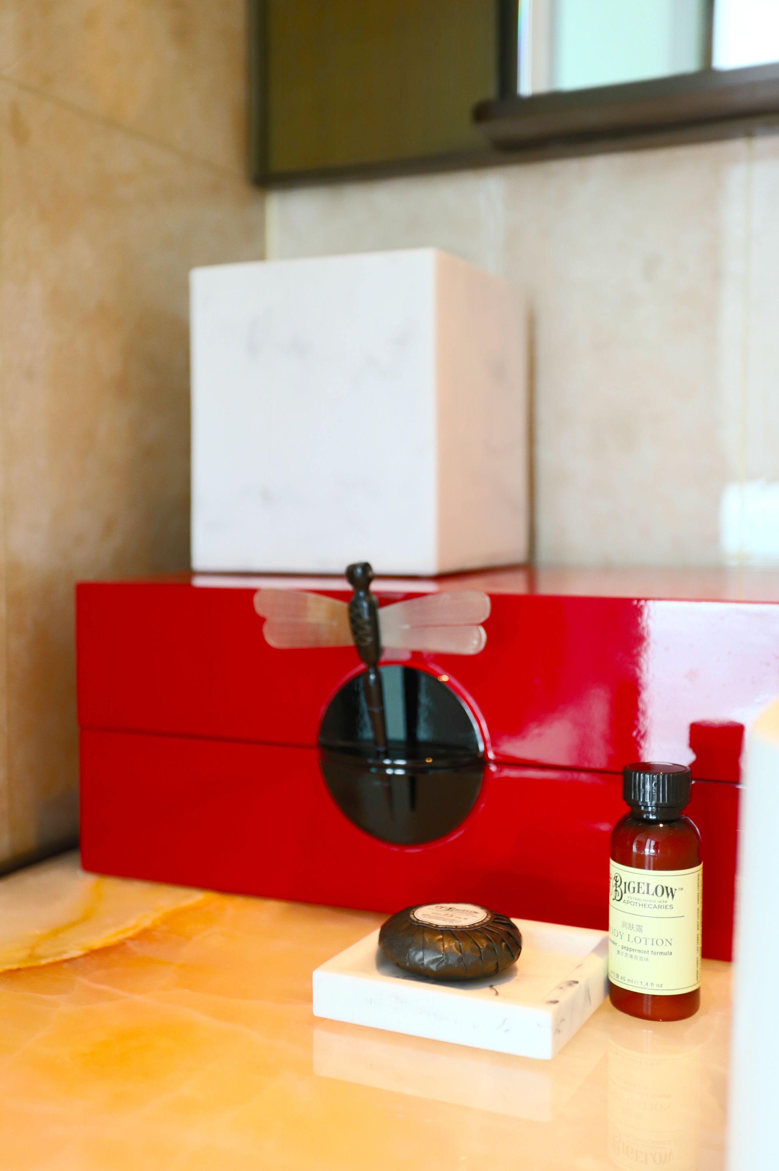 separate bathtub and shower, rainfall showerhead, designer toiletries