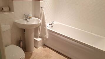 Hair dryer, towels, toilet paper