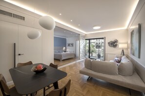 Executive Apartment, 1 King Bed with Sofa bed, Jetted Tub, City View | Living area | Flat-screen TV, Netflix, streaming services - Chic Central Athens Apartment at Mavilli Sq. by VillaRentalsgr (Athens)