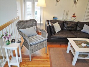 TV, DVD player, books, music library