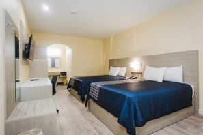 Desk, blackout curtains, soundproofing, iron/ironing board