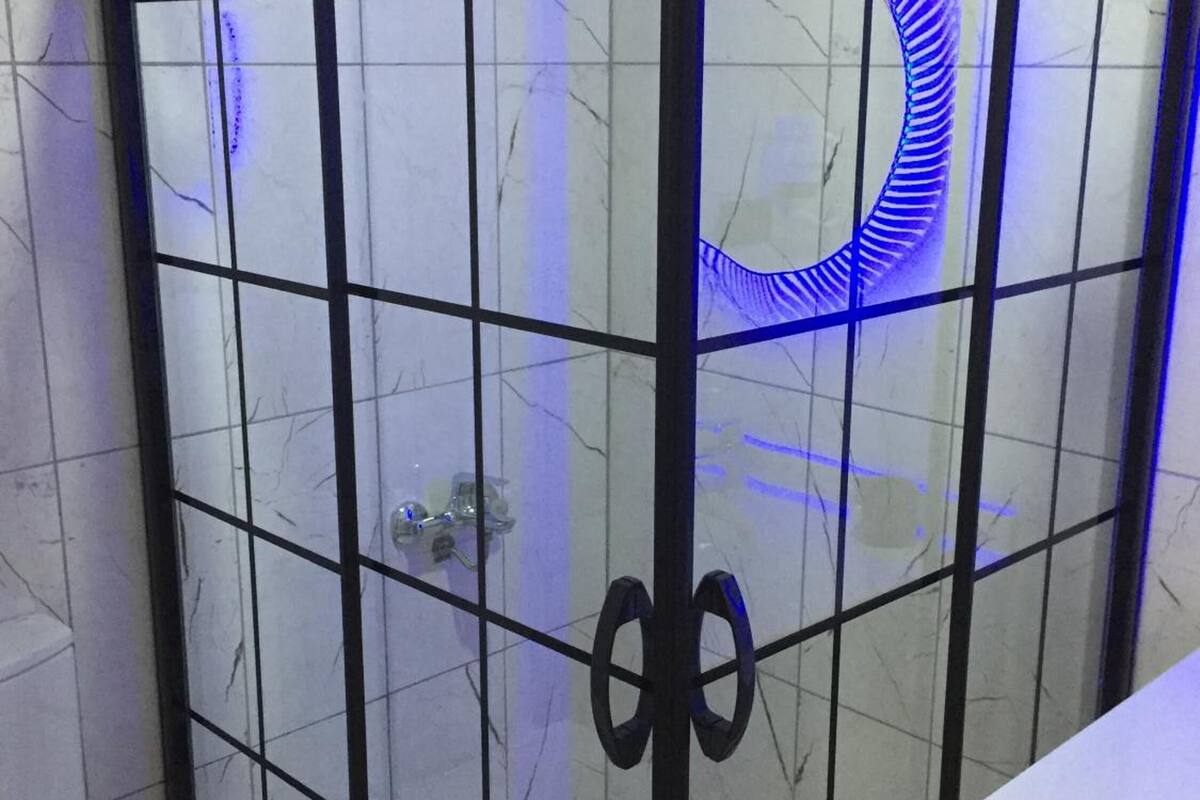 shower, slippers, towels