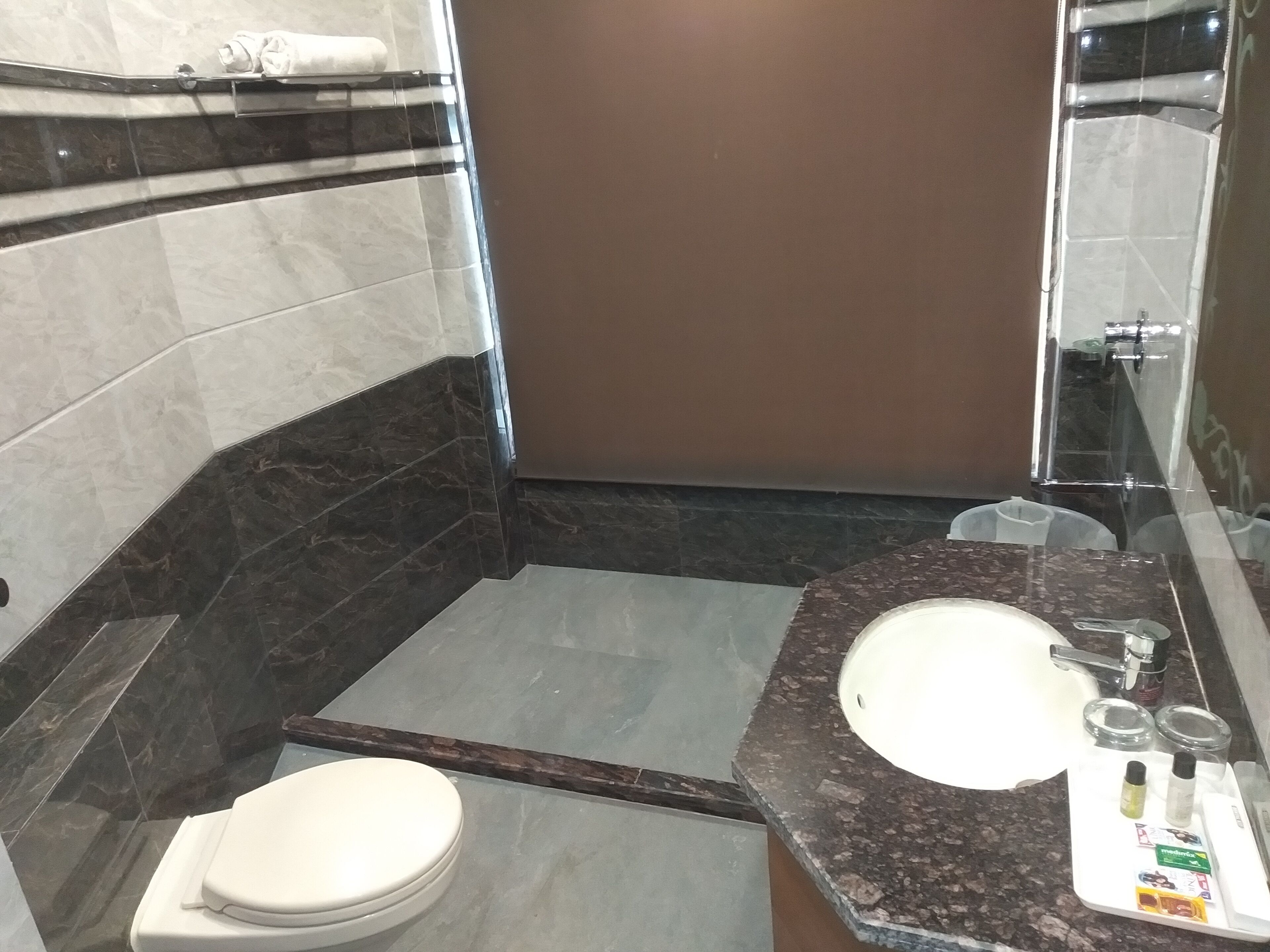 deluxe double room | bathroom | shower, free toiletries, towels