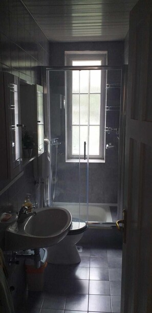 Ensemble douche/baignoire, sèche-cheveux, serviettes fournies, savon