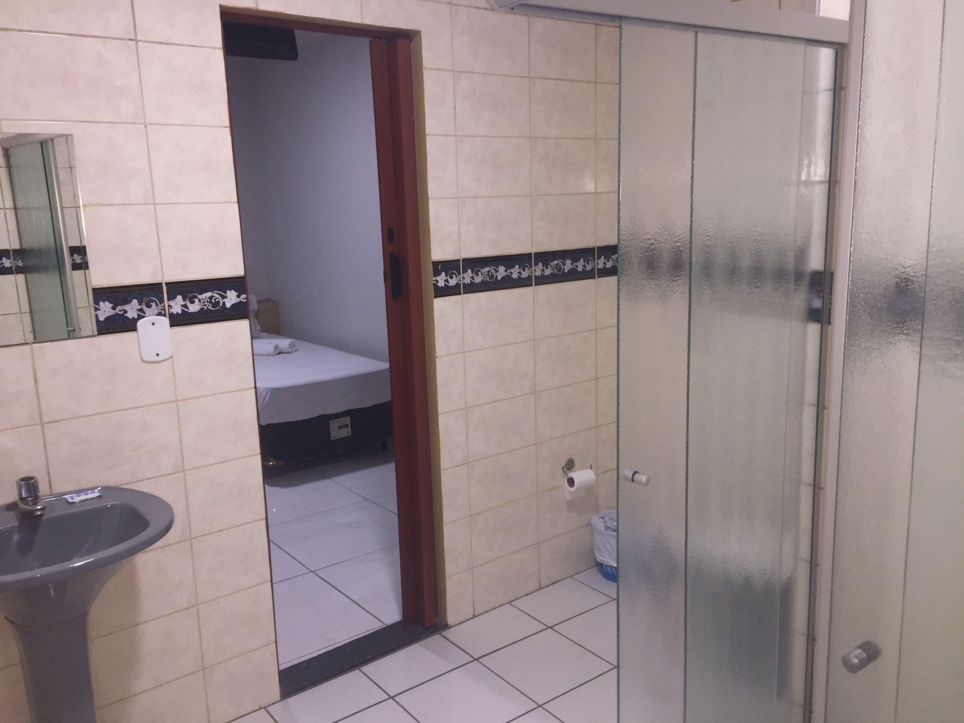 Shower, free toiletries, towels, soap