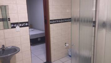 Shower, free toiletries, towels, soap