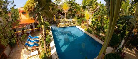 Outdoor pool, pool umbrellas