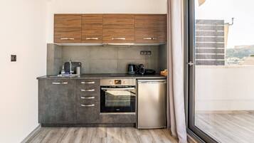 Fridge, oven, stovetop, coffee/tea maker