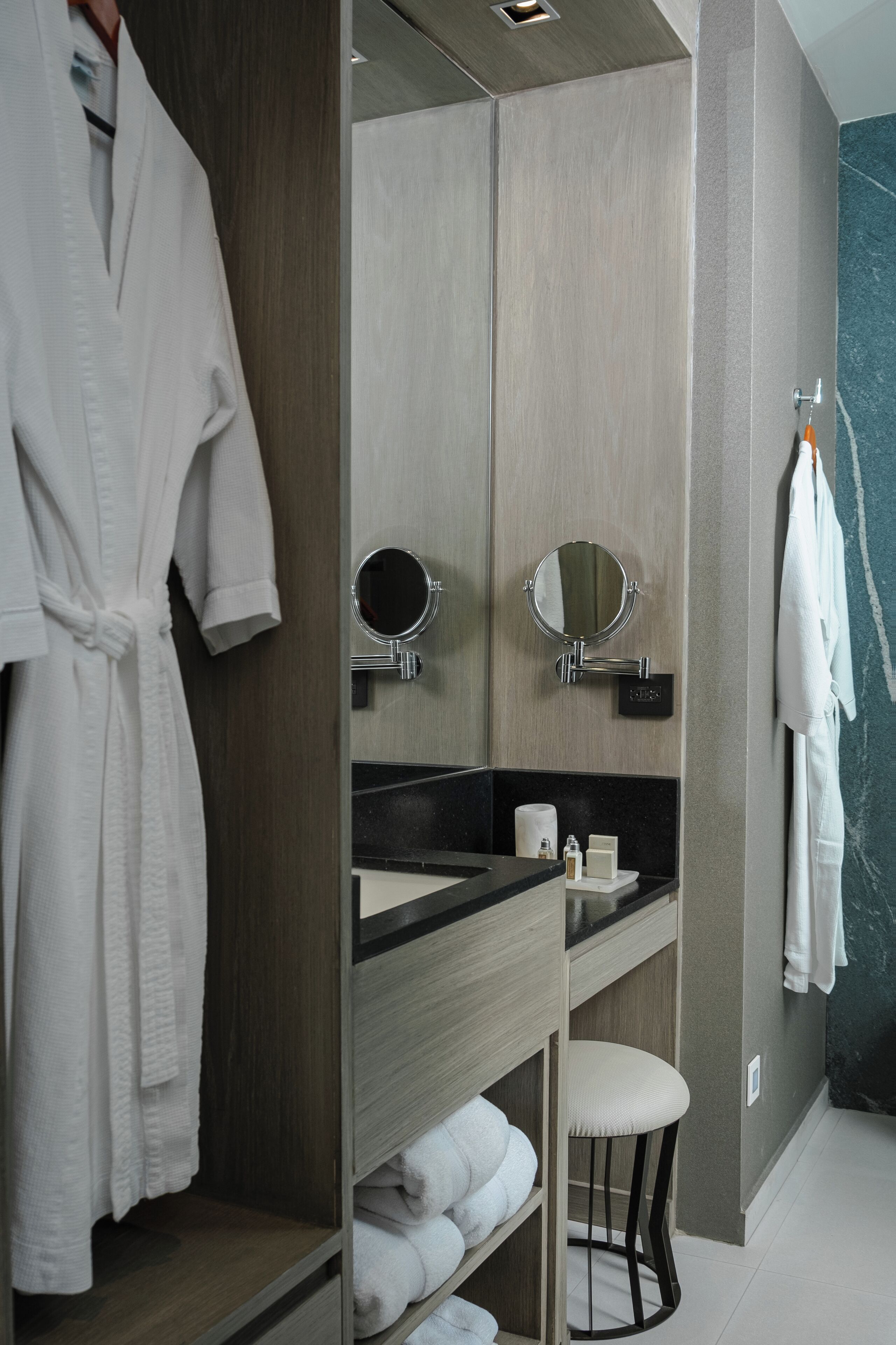 shower, rainfall showerhead, designer toiletries, hair dryer