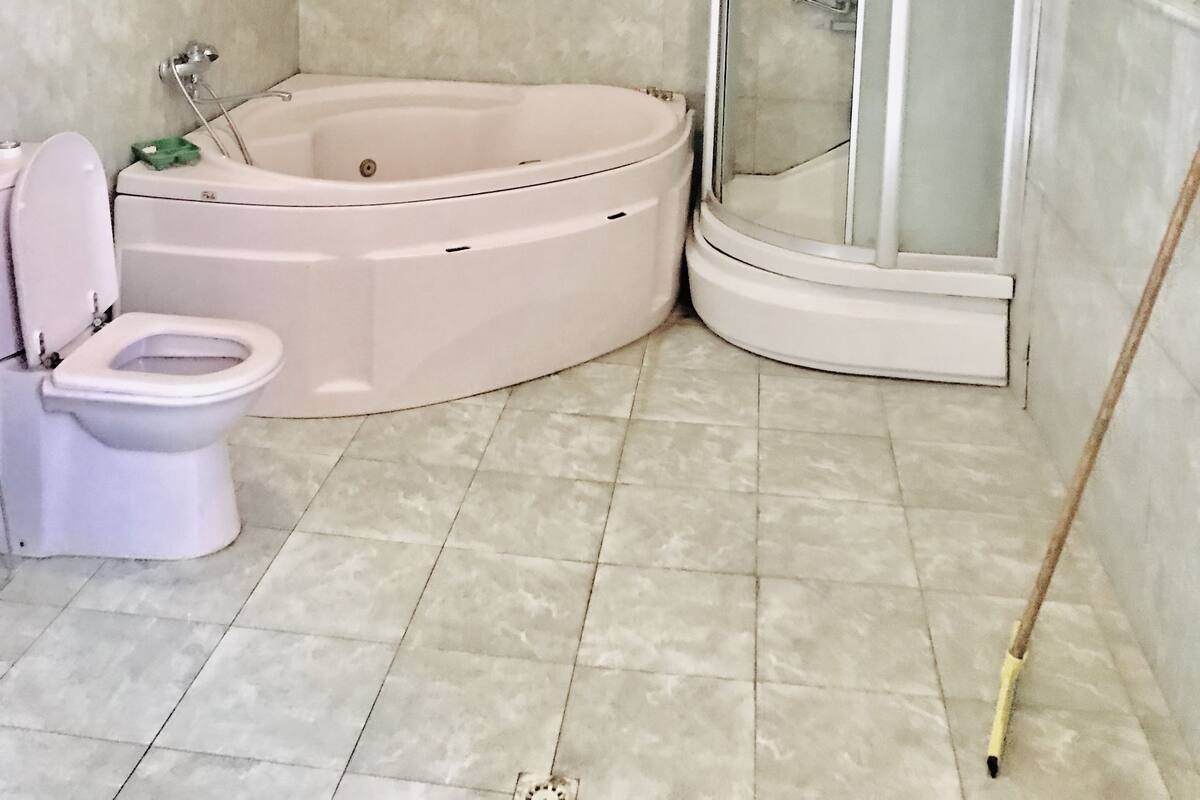 Shower, slippers, towels