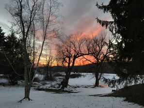 A magnificent sunset every night--are the ones in winter best? Nope! - Cozy Farm Private Artistic Eclectic Cabin - 183 beautiful acres (Callicoon Center)