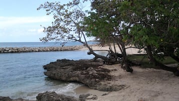 Plage à proximité, chaises longues, serviettes de plage