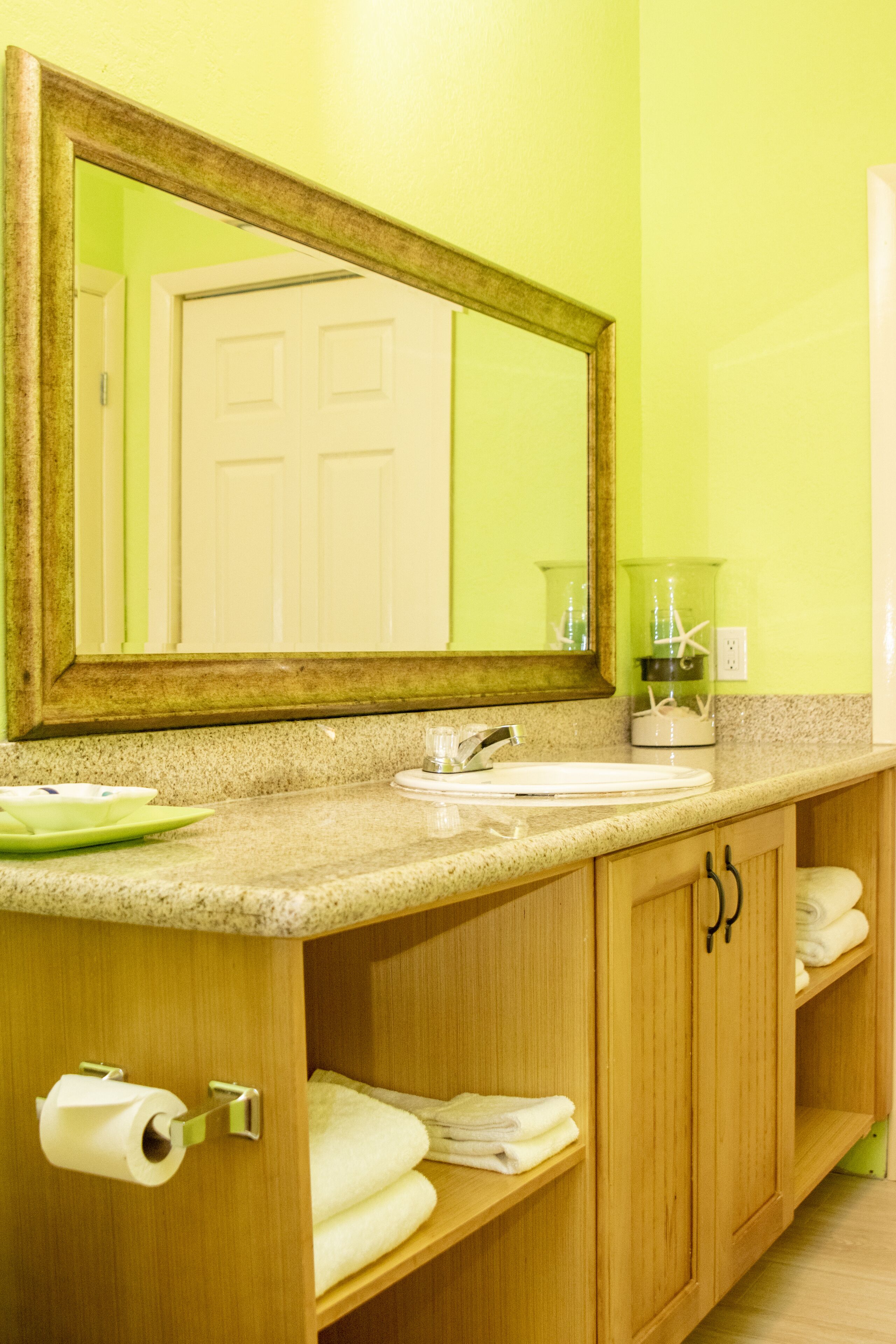 Shower, hair dryer, towels, toilet paper
