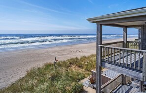 On the beach, sun-loungers, beach towels - Amazing Oceanfront Home -Two Master Suites! (Rockaway Beach)