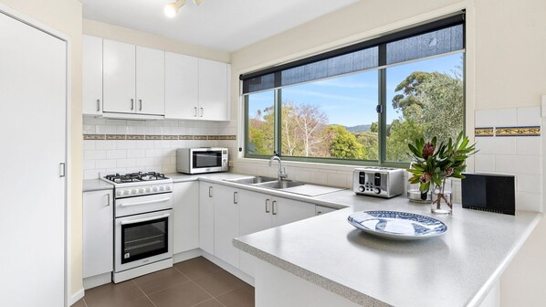 Fridge, microwave, dishwasher, toaster