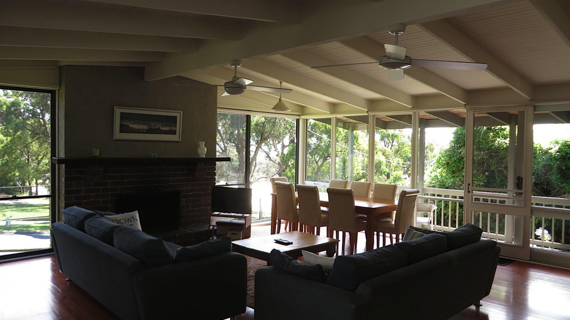 Smart TV, fireplace, DVD player, music library