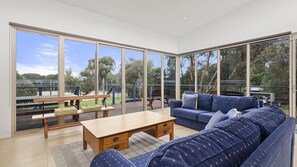 Fernseher, Kamin, DVD-Player, Musikbibliothek